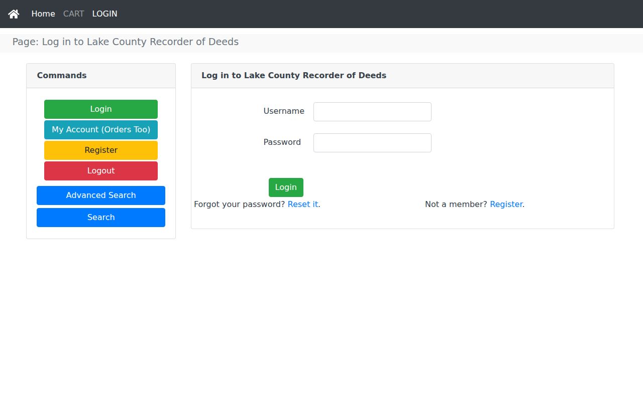 Lake County Recorder login-gated deed search for Highland addresses