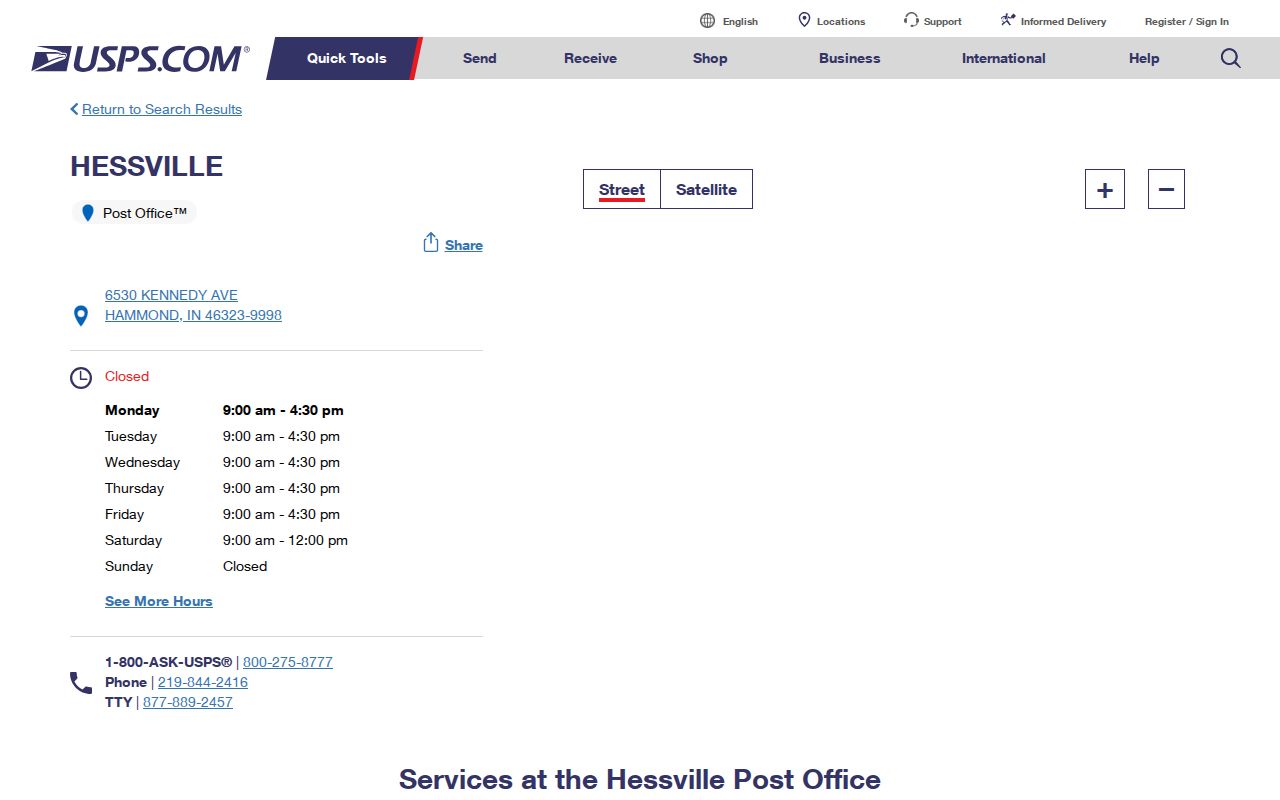 Highland ZIP code directory showing the 46322 Post Office